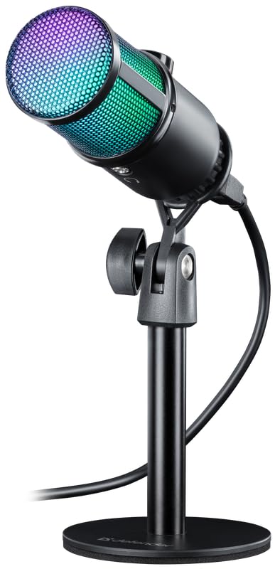 Gaming Microphone PC RGB with Stand, Defender®, for Streaming Podcast Studio, USB Microphone for PC, with 3.5 mm Headphone Jack, Table Microphone Compatible with Windows, MacOS, Laptop, Desktop