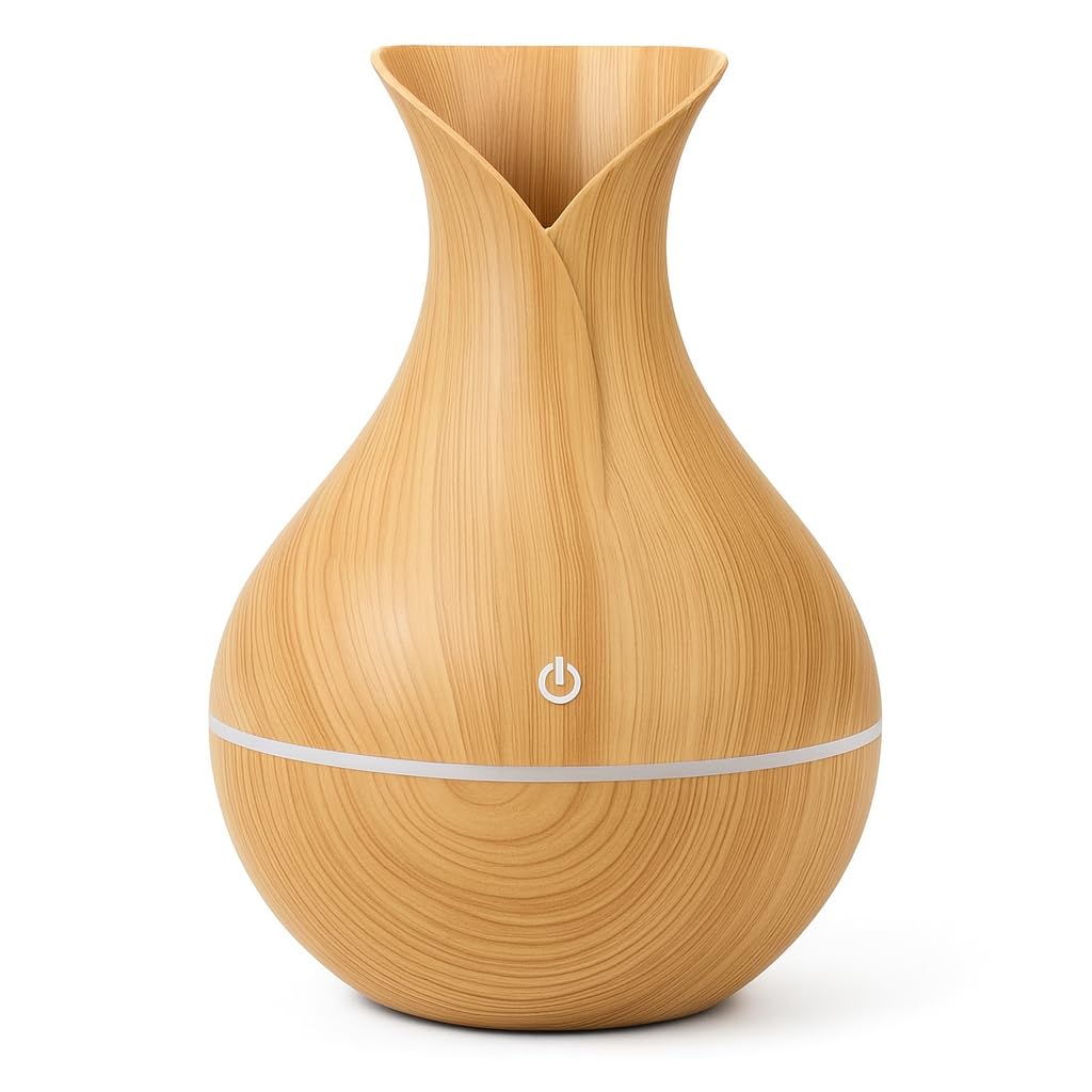 Aroma Diffuser, 200 ml Ultrasonic Humidifier with LED Night Light, USB Mini Essential Oil Diffuser, Quiet Portable Mist Diffuser for Home Bedroom Office Nursery (Light Brown)