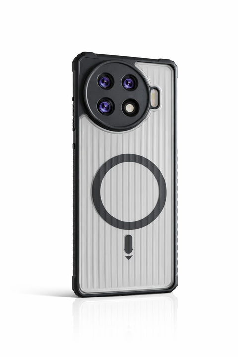 Transparent Shockproof Phone Case for Tecno Spark 20 Pro Plus, Ribbed Anti-Slip Back, Magnetic Look Design (Not Supports Wireless Charging), Slim Camera Protection Cover (Black)
