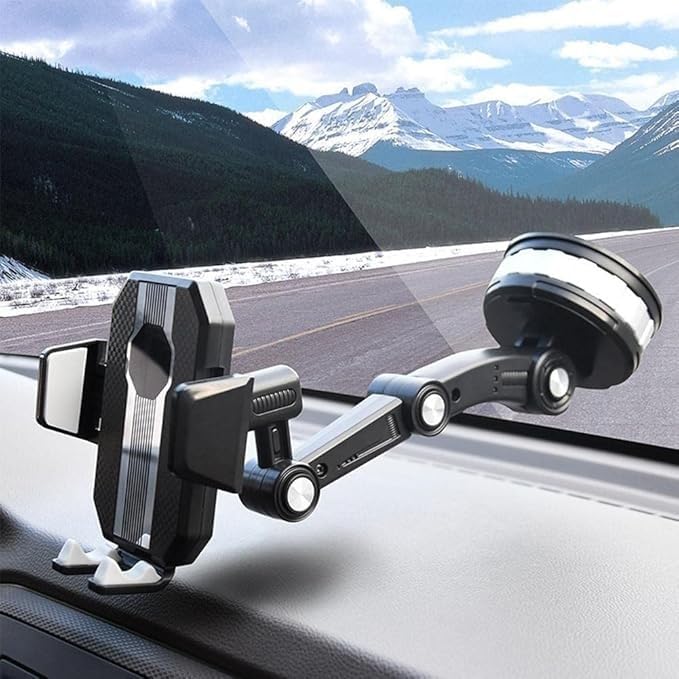 Happy Home car phone holder, cup-shaped design, allows for 360-degree rotation, easy to install and use, supports mounting from 4.7 inches up to a maximum of 6.5 inches.