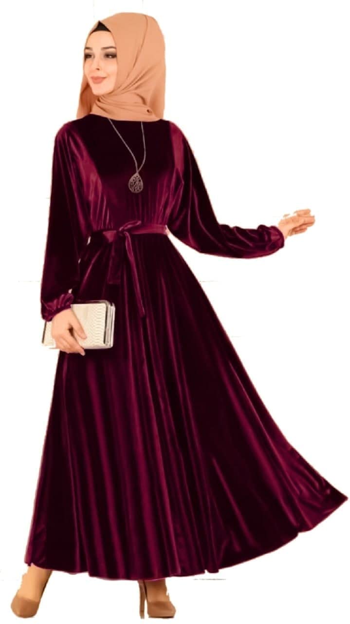 Long Sleeve Velvet Dress Wine
