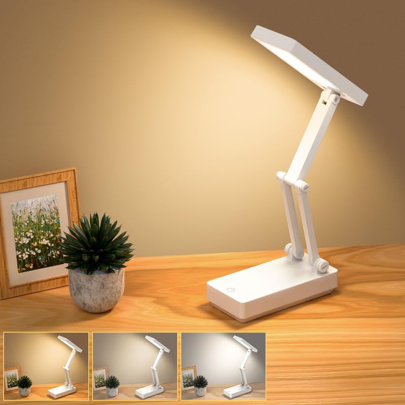 Suright LED Desk Lamp, Foldable Touch Lamps, Bedside Lamps, Dimmable Table Lamp with 3 Light Modes, 3 Brightnesses, 2400 mAh Battery, Rechargeable USB Desk Light for Bedroom, Reading, Learning
