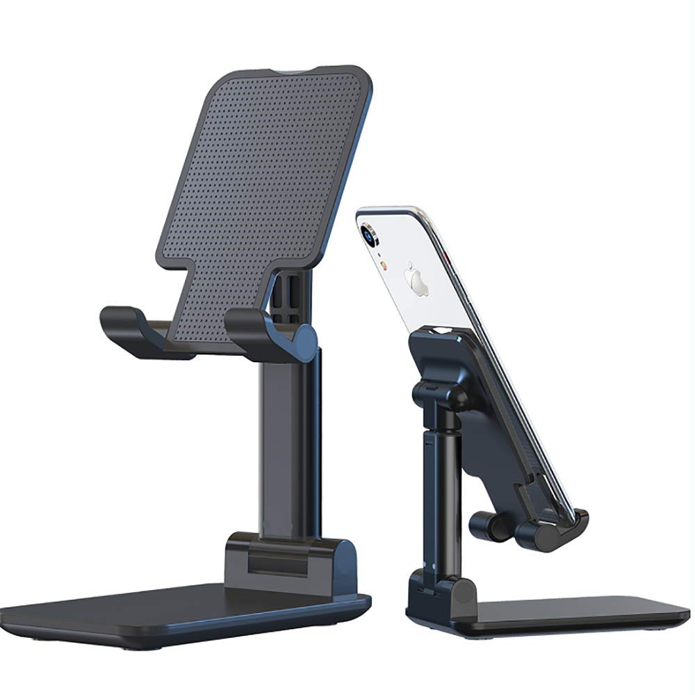 Adjustable phone stand for desk, foldable cell phone holder for desk, stable aluminum desktop holder, universal tablet adjustable stand compatible with mobile phone/ipad/tablets (black)