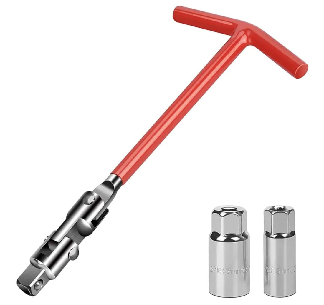 Zglol Hardware T-Handle Socket Wrench Spark Plug Removal Tool Kit for Car Spark Plug 2 Long Steel Bits 16mm 21mm