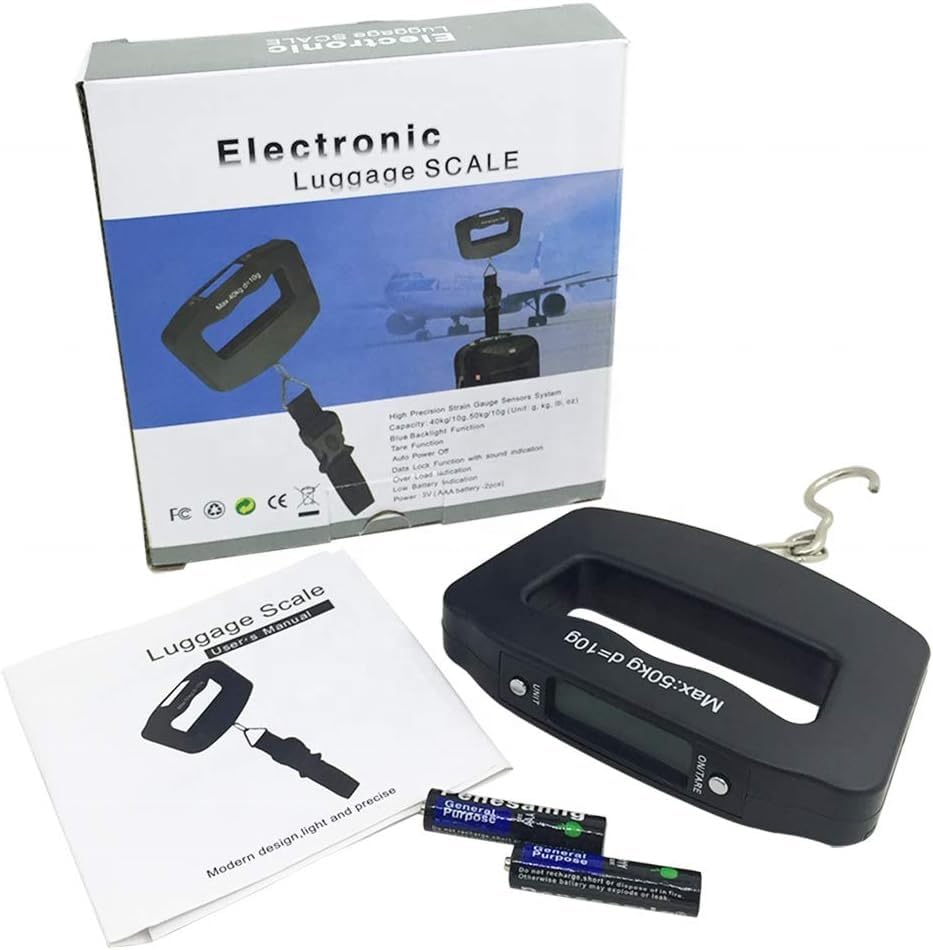 Electronic Luggage Scale 50kg Digital LCD Portable Hanging Scale with Hook – Travel Suitcase Weight Scale for Home, Airport & Baggage – Compact Handheld Electronic Weighing Device