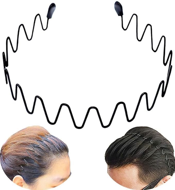 ZonShop Mens Back Braid Headband Fashion Outdoor Sports Headband/Metal Buckle for Long Hair, Braids and Other Hairstyles for Men - Small Wavy (Style - 2-)