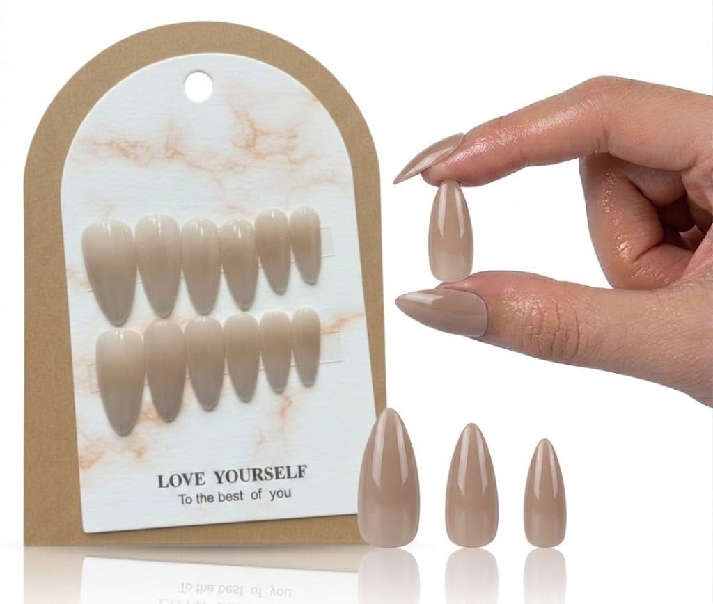 12pcs Gel Press On Nails MIRROR OVAL Shiny False Nails Full Cover Artificial Fake Nail Art Tips- Comes With 1 SHEET DOUBLE FACE - (N2)