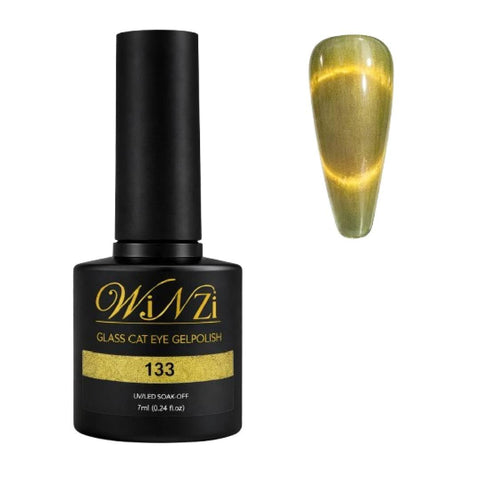 Cat Eye Gel Nail Polish 7ML, Olive Gold Magnetic Effect Soak Off UV LED Gel, Smooth Application, Glossy Shimmer Finish for Salon and DIY Nail Art Manicure (Shade 133)