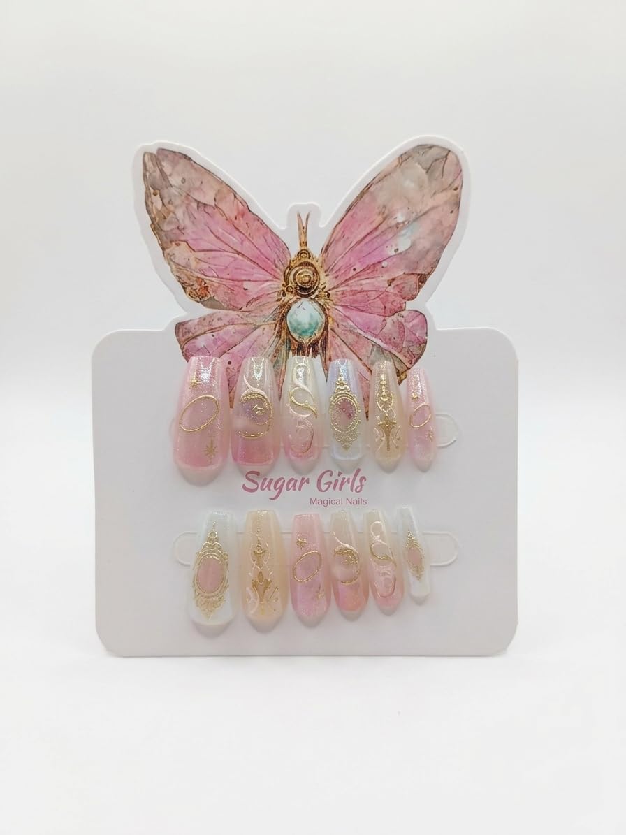 Sugar Girls Rose Gold Handmade Nails, 12 Pieces With 12 Pieces Double Face Glue