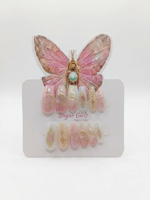 Sugar Girls Rose Gold Handmade Nails, 12 Pieces With 12 Pieces Double Face Glue