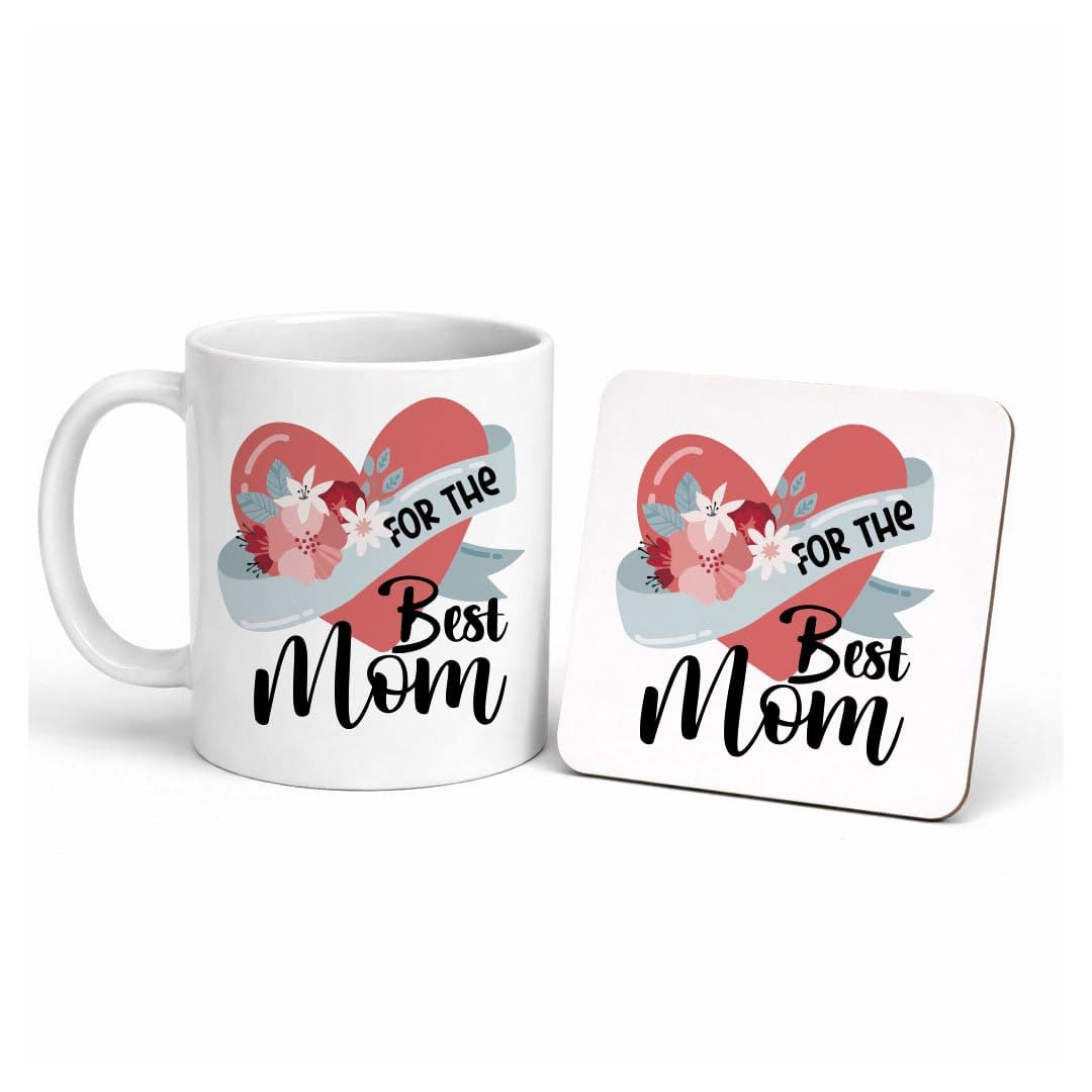 مج سيراميك للقهوة والشاي مع كوستر خشب 6 مم – هدية عيد الأم للأم والزوجة – Mother’s Day Coffee Mug with Wooden Coaster – Mom Mug Gift for Mother, Wife (For The Best Mom)