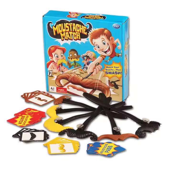 Moustache Match Family Card Game, Interactive Party Game with Cards and Moustache Props