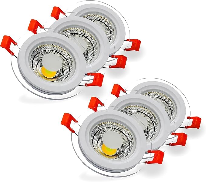 Set of 6 LED Spot (Down Light), 5 W, 7cm, 3 Light Colors, COB, Glass White
