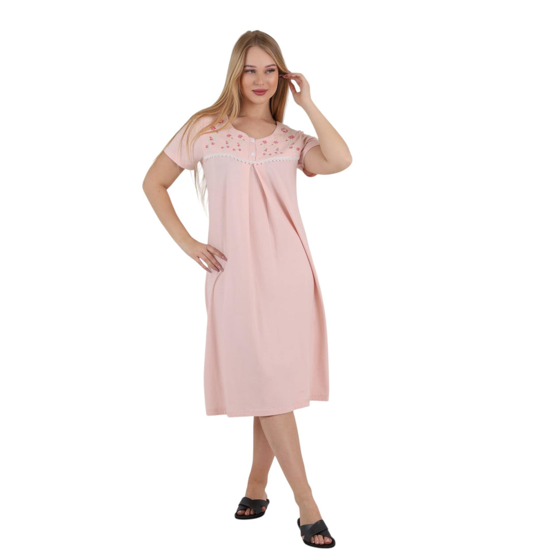 ZECOTEX Women's Egyptian Cotton Embroidered Nightgown & Loungewear Dress | Soft Breathable Sleepwear | Relaxed Comfort Fit | M–4XL, Made in Egypt