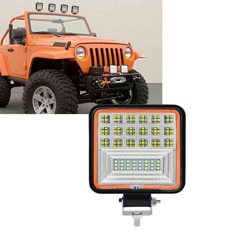 KaberMisr 2020 LED Fog Light High Brightness Static Flash Light for Cars, Bikes, Trucks, Off-Road Vehicles, Mountain Cars (Square 42 LED, Fixed Red Light Frame and Flash)