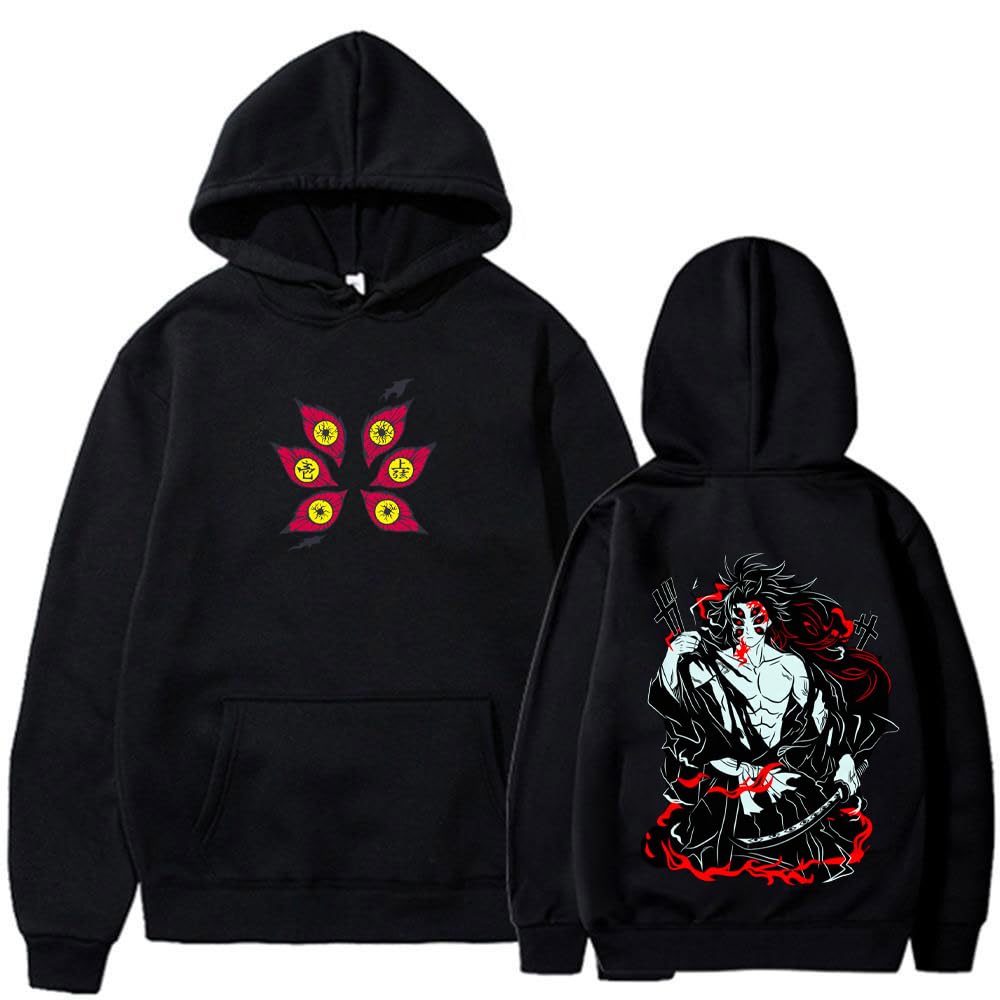 Anime Cotton Hoodie, Black with Amazing Print Design, Pullover Sweatshirt.