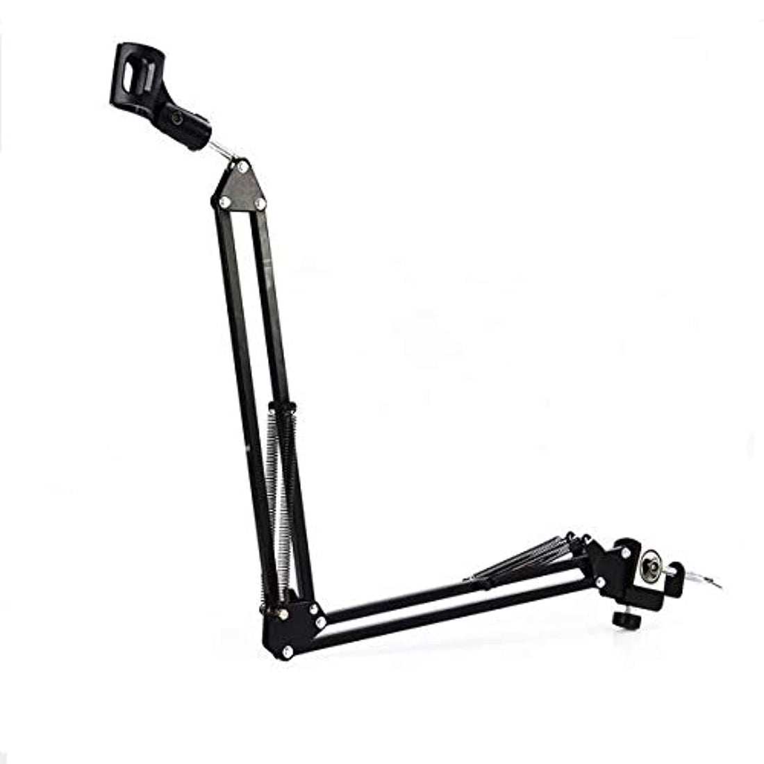 Extendable Recording Microphone Holder Suspension Boom Scissor Arm Stand with Clip Table Mounting Clamp (Black)