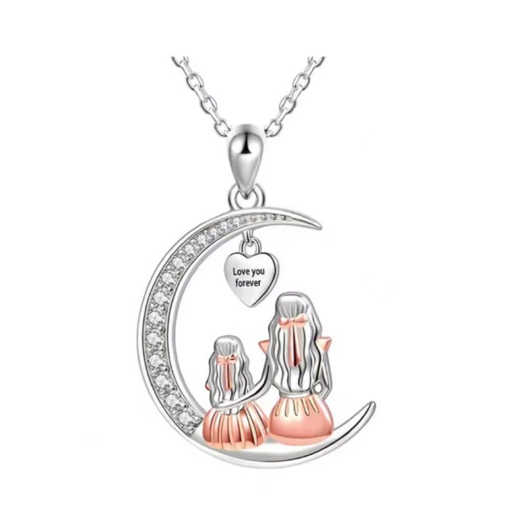 Necklace Mom Daughter Sitting on The Moon Love You Forever Moon - Alloy