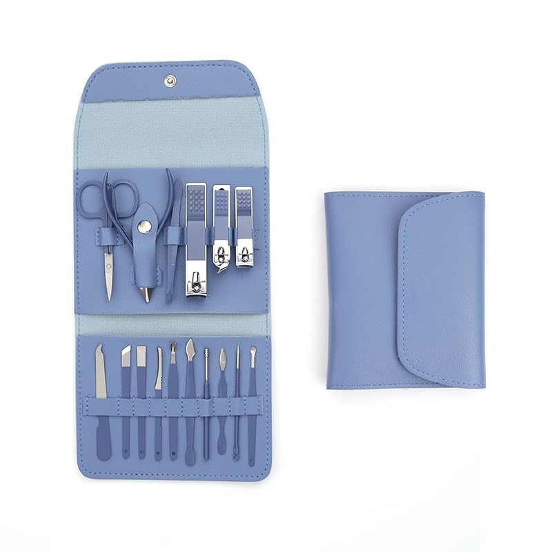 TECHZONE 16-in-1 Manicure Set â€“ Professional Nail Care Kit for Men & Women with Stainless Steel Nail Clippers, Scissors, Tweezers & Grooming Tools in Portable Travel Case (Blue)