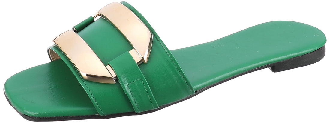 SWAY Flat spongy cushioned insole for amazing comfort and soft faux leather upper with a simple sylish ornament,dark green faux leather 41 EU