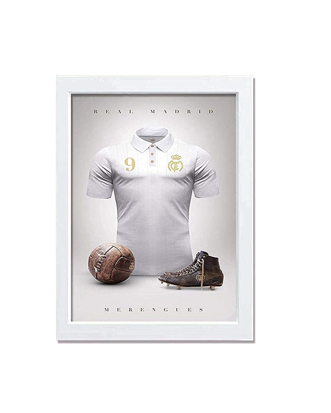 REAL MADRID - WHITE - Wooden Frame with Glass - Printed Poster Tableau wall art BZL-214-24322-WT