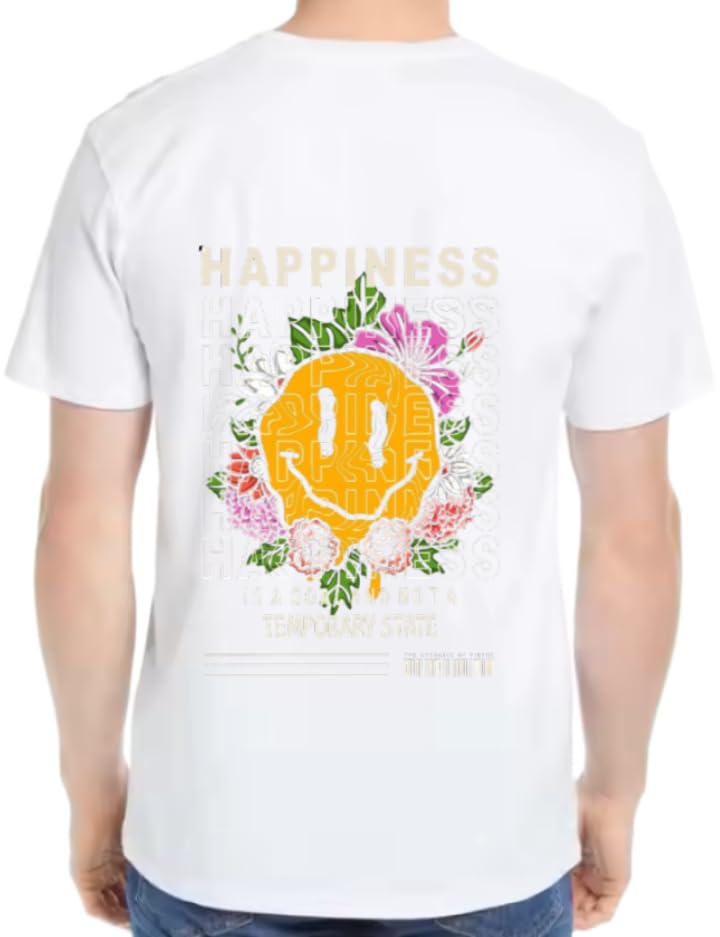 white oversize Youth T-SHIRT back art over size TEXT job work 65 happiness