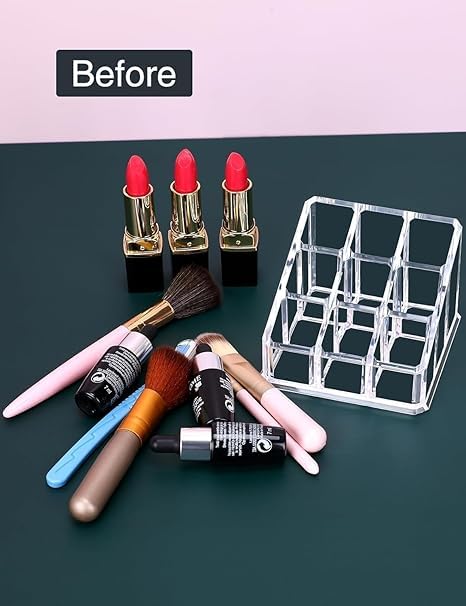 Makeup organizer holder with lid, detachable acrylic lipstick holder, clear lip gloss display organizer for dresser countertop, bathroom accessories (model 3)