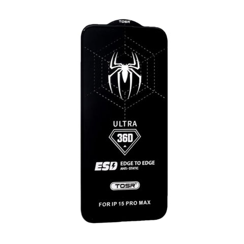 Spider 9H Anti Static Full Coverage Tempered Glass Screen Protector With 3D Black Edge And Scratch Resistant Fits Iphone 15 Pro Max - Transparent