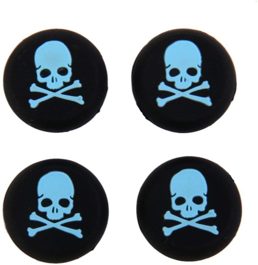 FeiYen Silicone Thumb Stick Grip Cap Joystick Thumbsticks Caps Cover for PS4 PS3 Xbox One PS2 Xbox 360 Game Controllers (Blue Skull 4PCS)