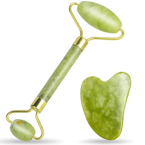 Gua Sha Facial Tools Set and Jade Roller for Face, Jade Roller, 100% Real Natural Stone Beauty Jade Facial Roller Massage Tool for Face Eyes Neck Body – Anti Aging Beauty Treatment