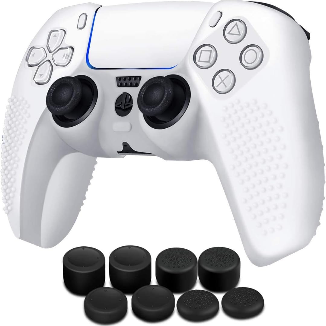 PS-5 Controller Cover with 8 Thumbstick Caps, Transparent, V6