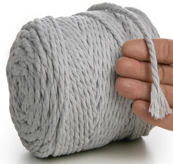 Mahlol Macrame Cord 3mm x 250g Recycled Soft Cotton Cord for Knitting, Plant Hangers, Jewelry Making, Crochet Bags (Light Grey, 3mm)
