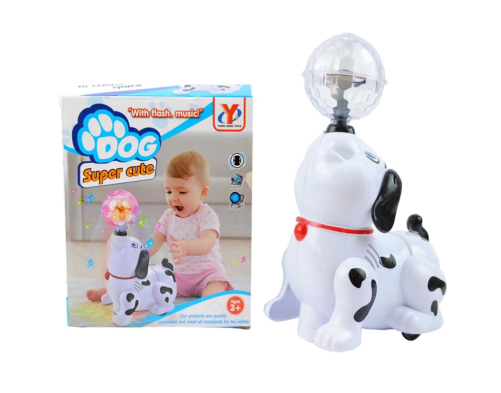 Super Cute Dog Toy with Flash and Music, 3+ Years, White and Black