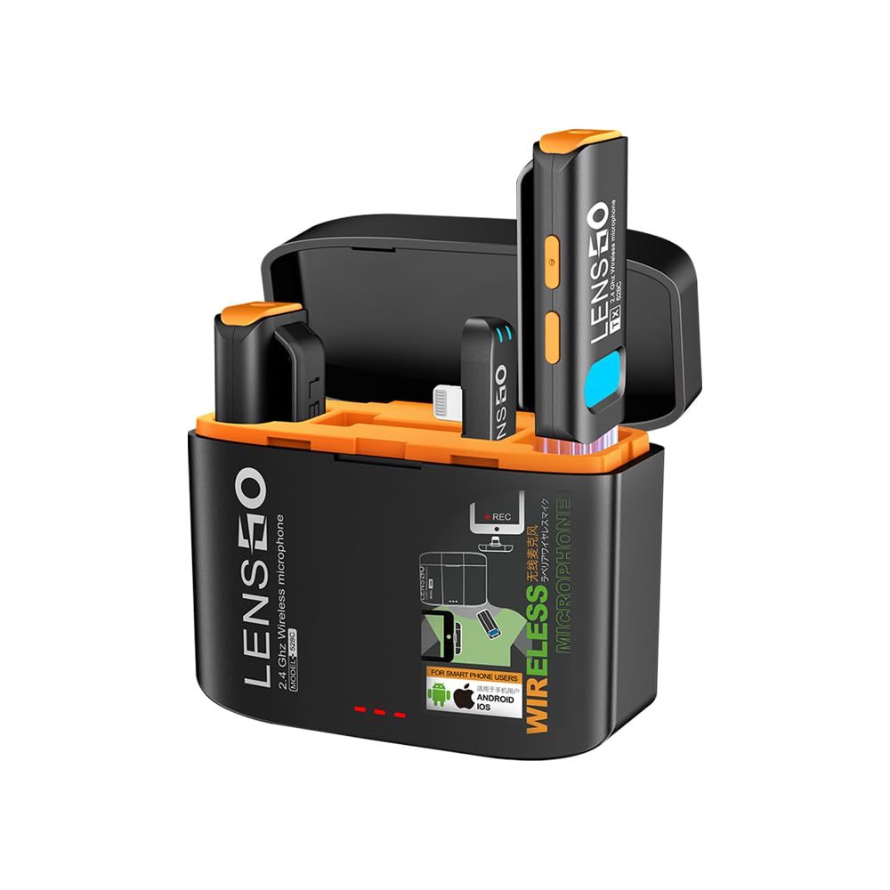 LENSGO 528C Dual Wireless Microphone – Lightning & Type-C Compatible – Noise Reduction, Real-Time Monitoring, Plug & Play