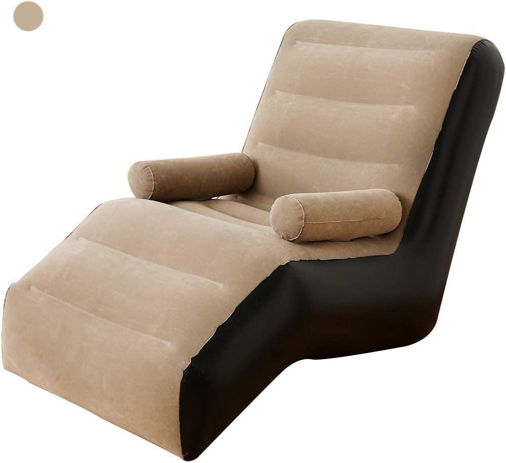 Plush Inflatable Lounge Chair - Flocked, Thickened, Ergonomic S-Shaped Design - Portable & Comfortable Sofa Bed for Balcony, Bedroom, Living Room, Outdoor Camping & Relaxation - Brown