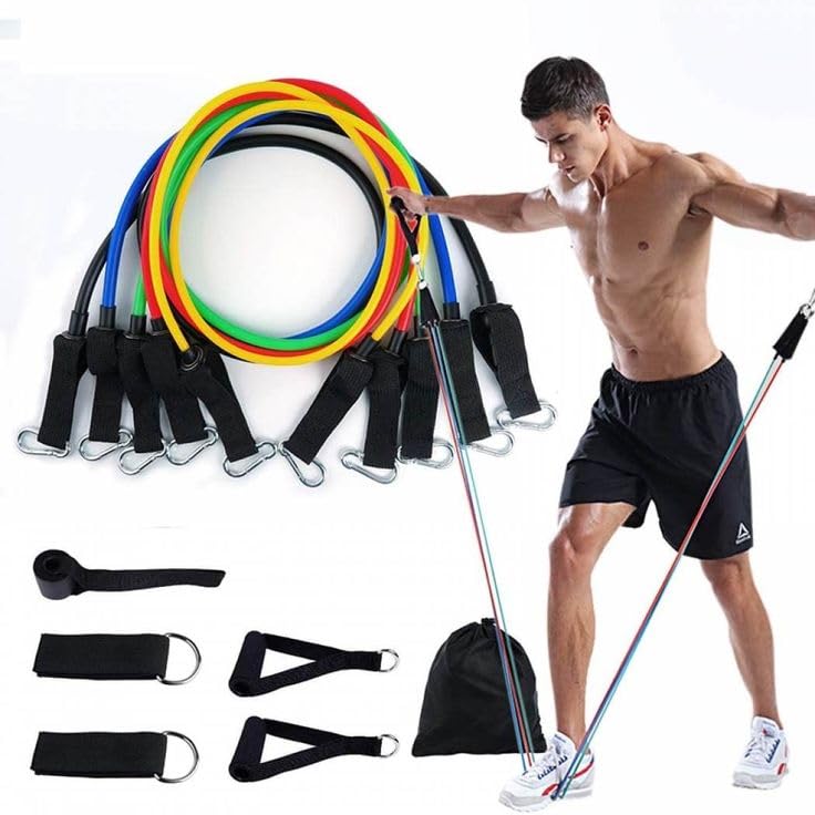 TRUE FIT®Resistance and support belt, fitness accessories made of latex and a rubber tube for practicing yoga and home fitness exercises (11 pieces) from MD Stay Fit.