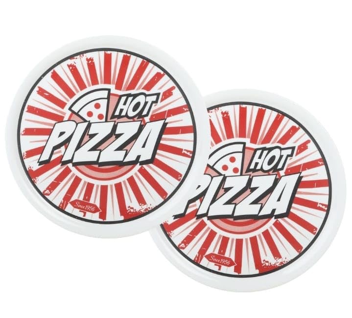 Lotus Dream Pizza Pan Set, Porcelain, White and Red, 2 Pieces, Classic Design