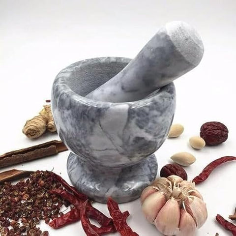 White Marble Mortar and Pestle Set, Traditional Spice Grinder, Kitchen Tool