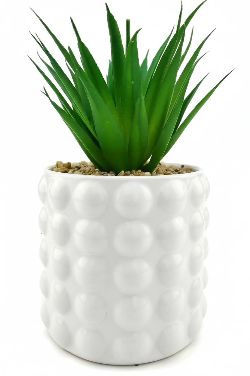 Premium Mini Artificial Cactus Plant in White Glitter Bubble Pot - Modern and Elegant Home Decor, Realistic Artificial Plant for Home, Office, Kitchen, Living Room