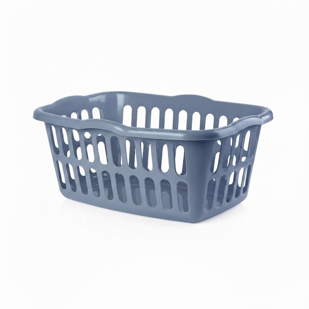 Classic Plastic Laundry Basket, Grey, 60 x 43 x 25 cm, Practical Portable (Multicolor) (Random Color)