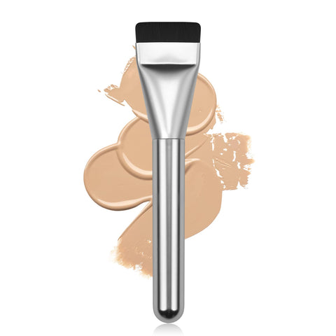 Ultrathin Foundation Brush for Liquid Makeup,Flat Spatula Liquid Foundation Brush Premium Face Korean Makeup Brush for Blending Cream (Silver)