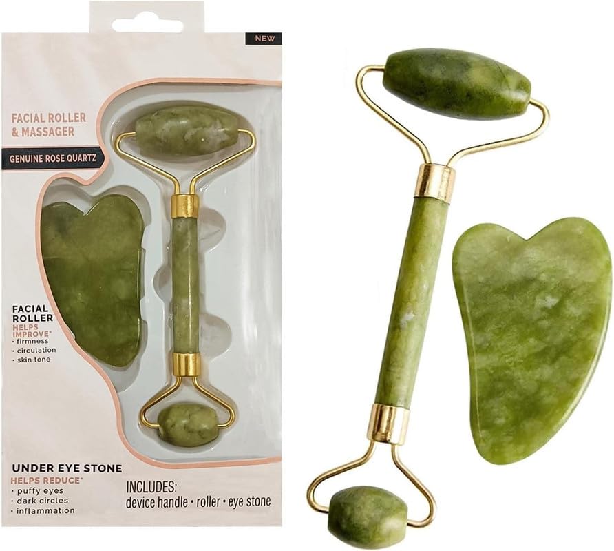 Naisian Jade Roller & Gua Sha Set - Face Roller Massage Tool, Green Aventurine Applicator for Face, Neck and Body Muscle - Relaxing and Stimulating Blood Flow, Relieve Fine Lines & Wrinkles