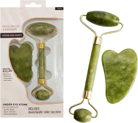Naisian Jade Roller & Gua Sha Set - Face Roller Massage Tool, Green Aventurine Applicator for Face, Neck and Body Muscle - Relaxing and Stimulating Blood Flow, Relieve Fine Lines & Wrinkles