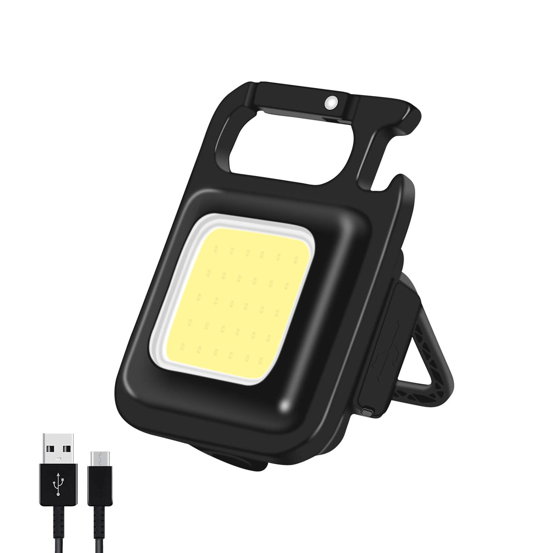 Harnestle Mini COB Keychain Light, Rechargeable Small LED Flashlight, 800 Lumen，Portable 4 Light Modes Pocket with Folding Bracket Bottle Opener & Magnet Base, Emergency Camping Fishing Walking Work