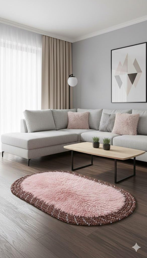 Generic Floor Mat, 60x90 cm, Oval Shape, Soft Shaggy Rug for Living Room Bedroom, (pink) .sg