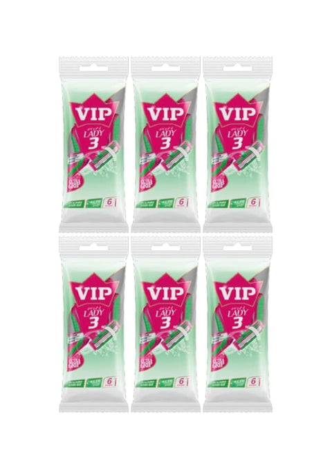 VIP LADY 3 BLADES DISPOSABLE BODY SHAVING RAZORS FOR WOMEN Pack of 6