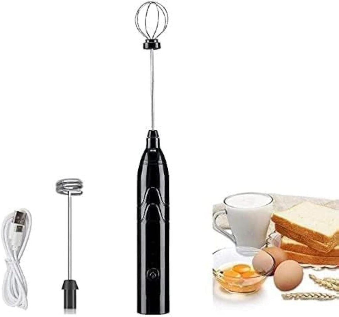 Electric Milk Frother, USB Rechargeable, 3-Speed Handheld Coffee Drink Mixer and Egg Beater (Black)