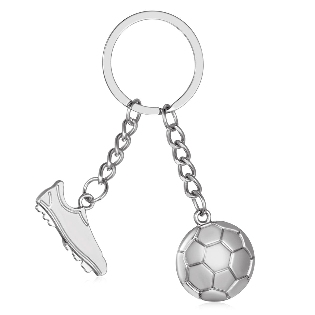 Patelai Football Keyring for Boys Silver Soccer Boot Ball Metal Keyring Novelty Football Keychain Sports Fan Key Chains for Men Boys Women Bag Key Gifts, Silver