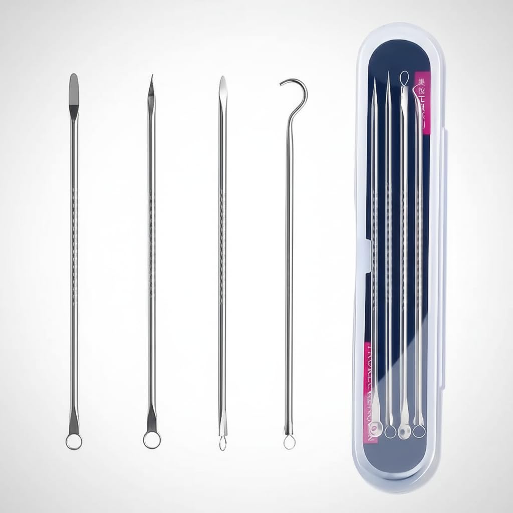 Blackhead Remover Kit Stainless Steel Blackhead Remover Tool Set 4 Pcs Professional Pore Acne Acne Pore Cleaner Tools with Portable Storage Case