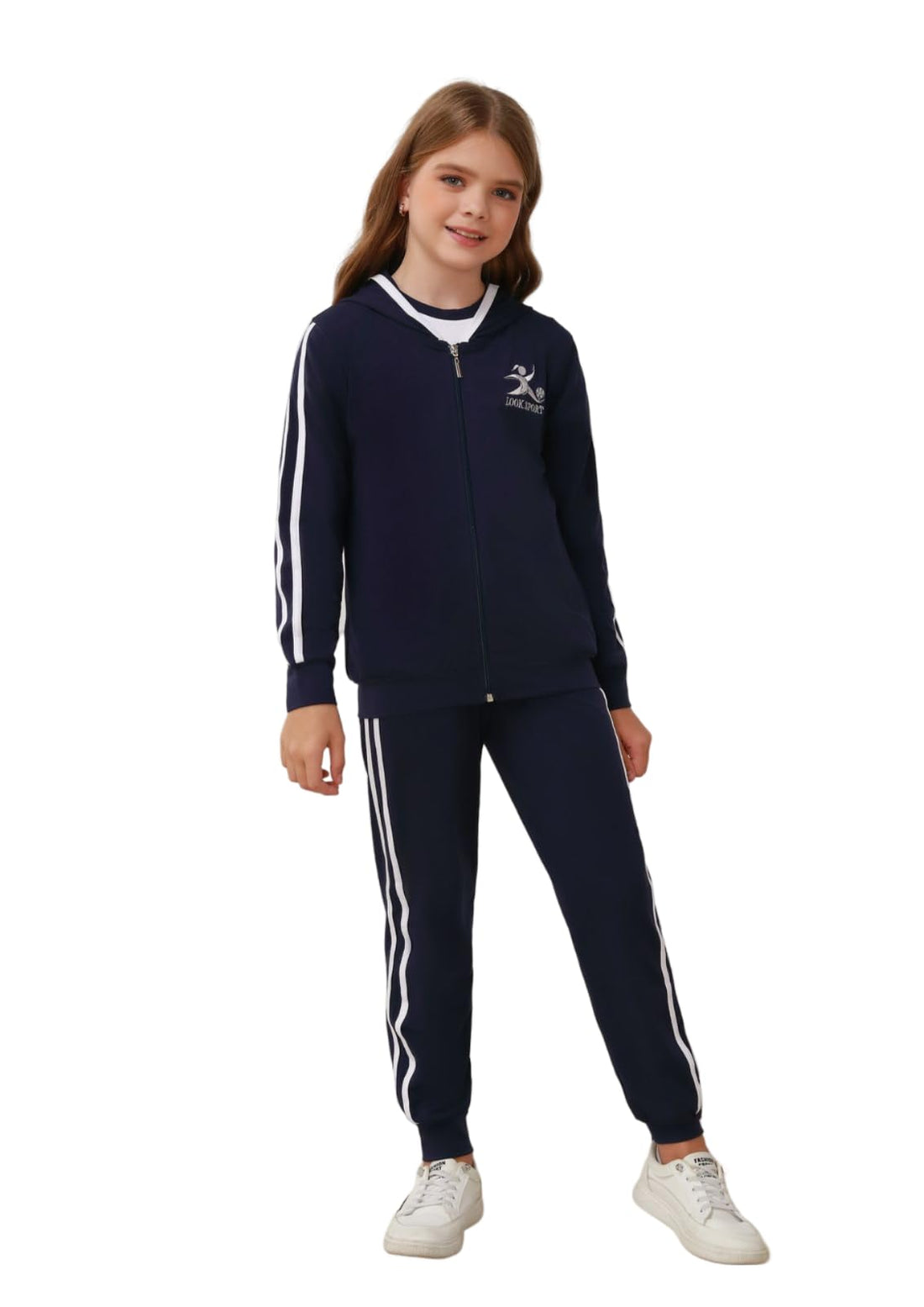 Girls 3 Piece Outfits Sweatsuit Zip Up Sweatshirt, T-shirt and Sweatpant,Tracksuit Athletic Jogger Sets, material of high quality,Primary School,Embroidered Logo